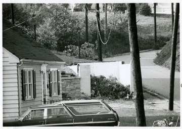 Shown here is a garage damaged by the tornado of 1970; it is located at the bottom of Virginia and Worthington Avenue in Bridgeport, W. Va.