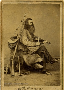 Seth Kinman, California Hunter and Trapper in a Grizzly-Bear Chair, this is presented to U.S. President Andrew Johnson.  "Entered according to Act of Congress by Seth Kinman in the year 1865 in the Clerk's Office in the District Court for the District of Columbia."