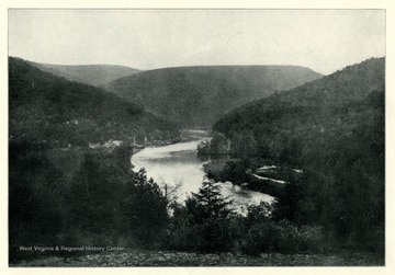 'A magnificent view seven miles from Morgantown.  The drive "over Cheat" is enjoyed by everybody about the University.'  The photo is from a booklet, 'West Virginia University and its Picturesque Surroundings, 1901'.