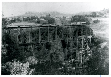 A bridge over the Deckers Creek; shown here is under construction.