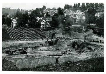 The Mountaineer Field under construction at where Life Science Building stands now.