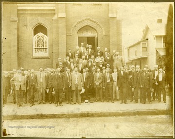 This photo was taken outside the Spruce Street Methodist Church.