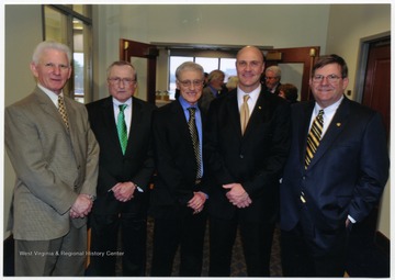Left to right: Neil S. Bucklew, Gene Arthur Budig, Interim President Peter Magrath, James P. Clements, and David C. Hardesty, Jr. 