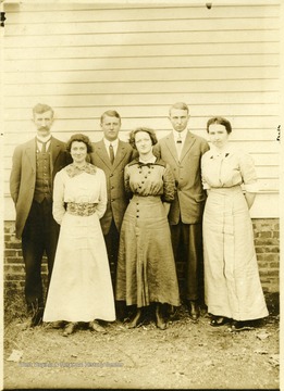 'Left front: Gertrude Hardway and possibly other teachers in Harrison or Randolph County.'