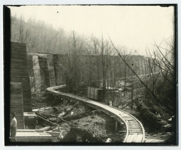 This shot shows the tramway as it was constructed to carry lumber to and from the lumber yard.