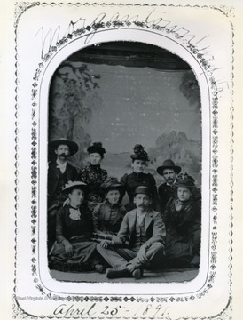From Sallie Norris' copy of original playbill. Most likely a photograph of members of the M[odern]. A[thens]. S[ocial]. O[rganization]. Sallie Norris sits at the bottom right; Harriet Lyon stands to the left rear. Community-based social organizations furnished entertainment in an era when fraternities and sororities were banned and there were no athletic teams.