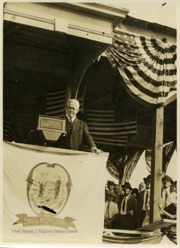 John W. Davis, presidential candidate, at the podium. Clarksburg, W. Va.