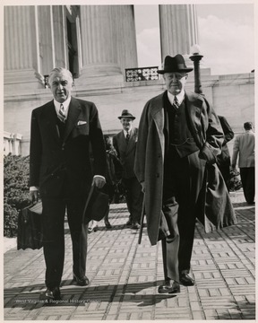 John W. Davis and likely Theodore Kiendl at the Supreme Court after the Youngstown Steel Case, 1952.