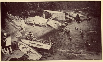 Bathing beach over Cheat. From the pamphlet "Morgantown West Virginia Past and Present with a Glance to the Future."
