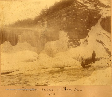 Ice jams are shown accumulating at the bottom of the falls.