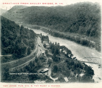 Post card print showing bridge crossing the New River.