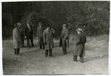 Inspection from White Avenue; Left to Right: Morgantown City Manager Elmer Prince, Mayor Swindler, Councilmen Bailey, DeVault, Roby, Wotring and Lyons 