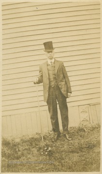 Posing in a top hat and suit, Mr. Hiner is the grandfather of WVU Journalism Professor Donovan Bond.