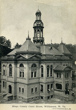 Post card print of Mingo County Court House in Williamson, West Virginia.