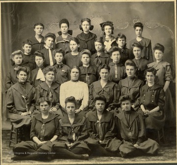 Young women wearing uniforms with bloomers, commonly worn for athletic activities in the early 1900s.