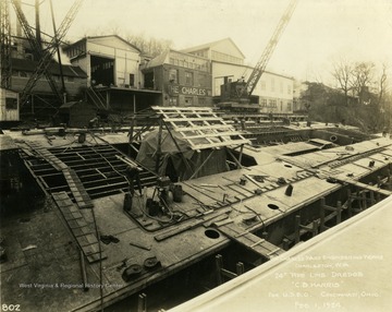 Construction of a pipe line dredge, "C. B. Harris", built by The Charles Ward Engineering Works in Charleston, West Virginia for U.S.E.O. of Cincinnati, Ohio.
