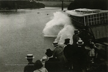 Launch of the towboat, Destrehan. Built by The Charles Ward Engineering Works in Charleston, West Virginia. 