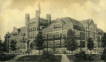 Postcard photograph of University Hall at Marshall College in Huntington, Cabell County, West Virginia. See the back of the original for the correspondence. (From postcard collection legacy system.)
