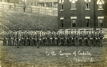Postcard photograph of Company A in formation.