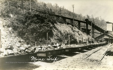 Photograph postcard from C.H. Mead Coal Company of transportation of coal from the mine.