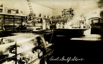 East Gulf Store for the C.H. Mead Coal Company near Beckley, West Virginia. Several unidentified workers stand behind the counters.