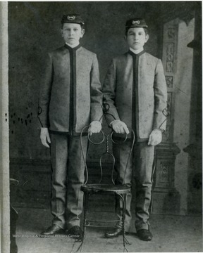 Portrait of Charles Alexander Ellison and Addison Dunlap Ellison. Both boys were West Virginia University cadets. The photo was believed to have been taken around 1895. 