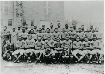 In 1940 the team won the State Black Conference Championship. All persons in the photo are unidentified. Information on p. 124 in "Our Monongalia" by Connie Park Rice. Information with the photograph includes "Courtesy of Ivry Moore Williams."   
