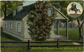 Colored postcard photograph. There is an an inserted image of his statue. See back of the original image for correspondence. 