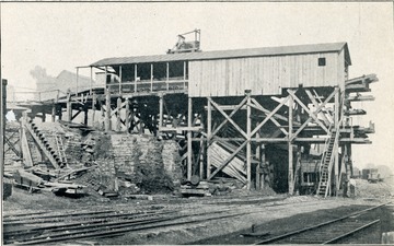 Information with print includes "Electric Mining, Rope and Electric Haulage, Temporary Tipple Built Feb. 1907, Capacity 1400 Tons". Print published in a book titled, "Properties Owned and Controlled By the Consolidated Coal Company West Virginia Properties Inspected By Directors And Their Guests Aug. 2-3, 1907".