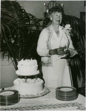 The 89th birthday celebration for Izetta Jewel Brown Miller, widow of West Virginia Congressman, William Gay Brown of Preston County. Mrs. Miller was the first woman to second a presidential nominee in a major party convention (1920) and the first woman, south of the Mason-Dixon line to run for the U.S. Senate losing the West Virginia Democratic Party nomination to Matthew Neely by 6,000 votes (1922).