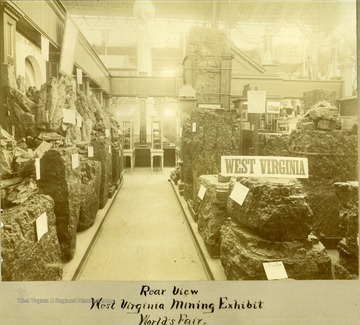 Rear view of a display showing several huge pieces of coal.