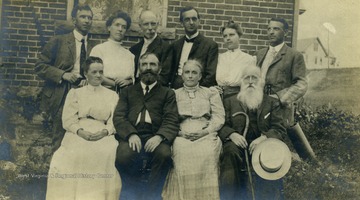 Family photo at Maxwell family reunion. Rufus Maxwell seated far right. 