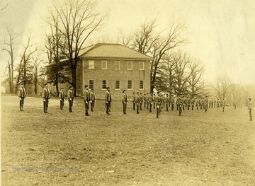 Military students in formation during the Spring semester. Among them is Phineas Chapin Smith.