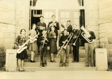 Virginia Hathaway: Second row with saxophone. Frederick Hathaway: First row with baratone.