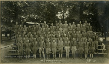Group portrait of West Virginia University alumni and students as soldiers at army training camp during World War One. [No. 9]