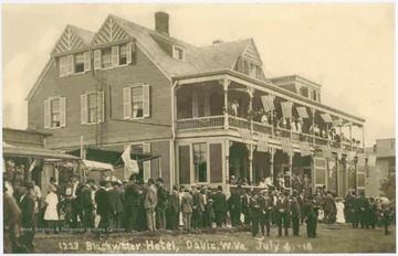 Celebration outside of the Blackwater Hotel on the fourth of July in 1910.