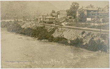 The New River flowing pass the Chesapeake and Ohio Depot and the YMCA.