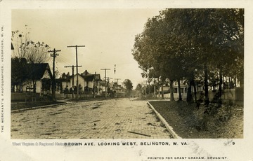 Street view of Brown Avenue in Belington, West Virginia. See original postcard for further correspondence. (From postcard collection legacy system.)