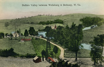Farmland and creek located in the valley. Published by John R. Elson. (From postcard collection legacy system.)