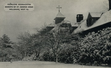 This mansion was completed in 1904 and sits atop Mount St. George. It was originally the home and working farm of James B. Vandergrift, a Pittsburgh steel heir. The estate cost a million dollars to build and included an indoor pool, ball rooms, horse racing tracks, a pit for cockfights, 500 acres for hunting, tennis courts, bowling alleys, and many other things to entertain his guests during his many extravagant parties he held there. Out of nowhere Vandergrift left the estate just years after it's completion, leaving it vacant until 1922 when the Knights of St. George acquired it and turned it into a home for aging clergy and friends. Published by Carson and Scott, Druggists. (From postcard collection legacy system.)