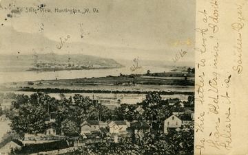 From this view you can see parts of Ohio, West Virginia, and Kentucky. As well as the Big Sandy River which is a tributary of the Ohio River and forms a boundary between West Virginia and Kentucky. See original for correspondence. Published by Wild &amp; Boette. (From postcard collection legacy system.)