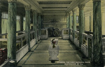 Interior view of The First National Bank in Huntington, West Virginia. (From postcard collection legacy system.)