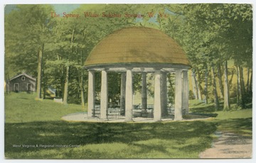 Rotunda covering the spring a the famous resort. Published by White Sulphur Supply Co. See original for correspondence. (From postcard collection legacy system.)