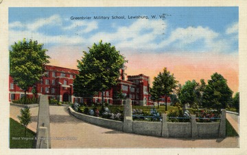 Hand painted image capturing sunset at the Greenbrier Military School. See original for correspondence. (From postcard collection legacy system.)