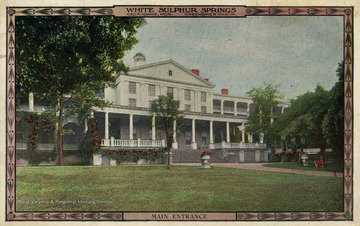Hand colored view featuring the hotel's main entrance. See original for correspondence. (From postcard collection legacy system.)