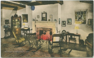 Interior view of the General Lewis Hotel. Published by The Albertype Company. (From postcard collection legacy system.)