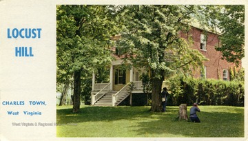 Caption on back of postcard reads: "In 1864, "Locus Hill" was the center of a fierce battle between the Confederates under Early and the Federals under Sheridan. The house was riddled with bullets. Now a private residence, "Locust Hill" records the results of this battle because the bullets may still be seen in a wall of the house." (From postcard collection legacy system.)