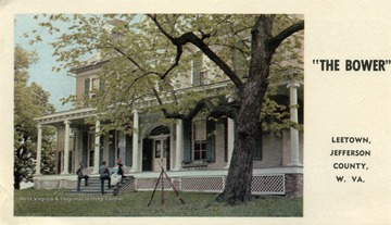 Caption on back of postcard reads: "During the autumn of 1862, after the Battle of Antietam, J.E.B. Stuart's Confederate cavalry camped on a hill within walking distance of the Dandridge mansion, called "The Bower." Every night the soldiers were entertained at this house where there was music, sometimes provided by the regimental band, dancing, and charades."
