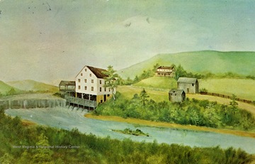 Caption on back of postcard reads: "Boyhood home of Stonewall Jackson 1842 - Weston, W. Va. - Now State 4-H Camp. Copy of the original painting by Aubrey Crawford." Published by Robert P. Davis. (From postcard collection legacy system.)
