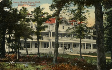 2,500 feet elevation. Caption on back of postcard reads: "A new hotel at Mercer Healing Springs, 2.5 miles from the town of Athens and 4 miles from the city of Princeton, on Virginia Railroad." See original for correspondence. Published by The Valentine Souvenir Company. (From postcard collection legacy system.)